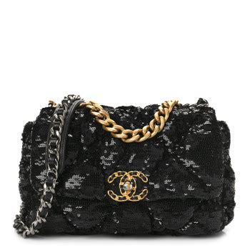 Chanel Sequin Quilted Medium Chanel 19 Flap Black 